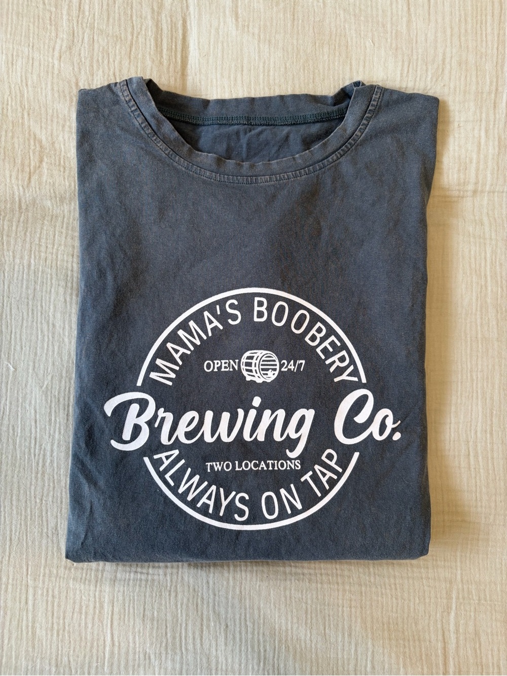 Mama's Boobery Brewing Co. Graphic Tee — Charcoal with White Print